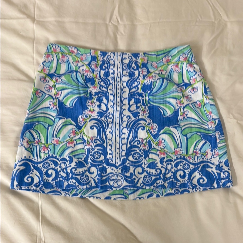 Lilly Pulitzer Blue and Green Patterned Mini Skirt